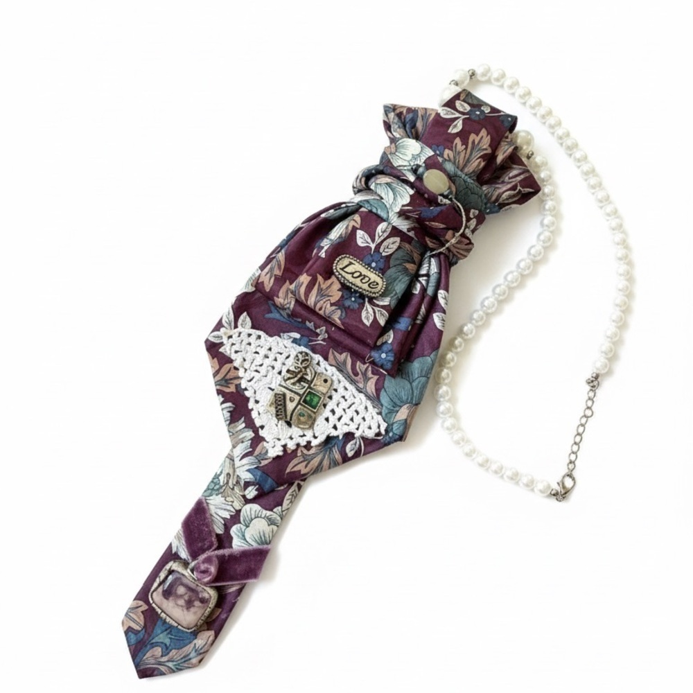 Floral Silk Necktie Statement Necklace